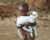 Ein kleines Mädchen, etwa 4 Jahre, hält ein weißes Lamm im Arm.