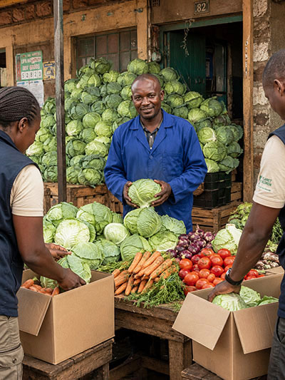 Einkauf von Lebensmitteln auf einem lokalen Markt in Kenia